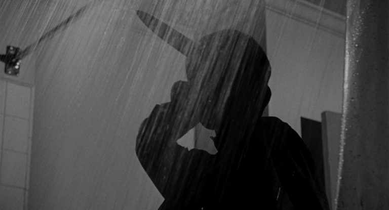 The silhouetted image of the killer in the famous shower scene in Psycho (1960).