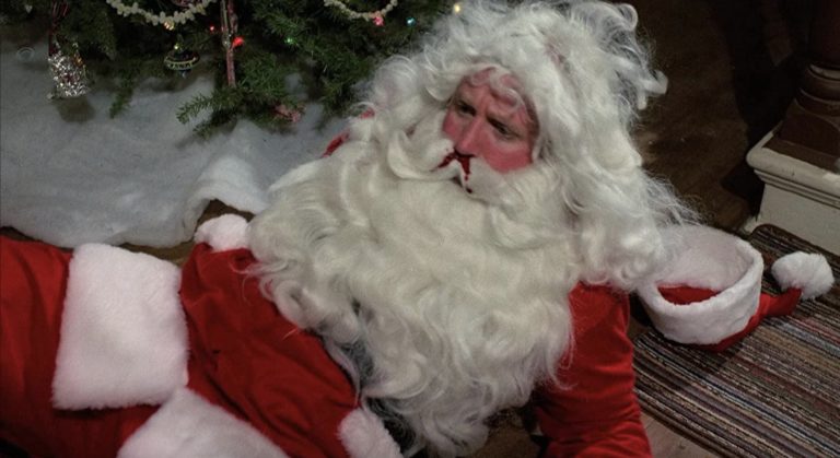 Santa after getting punched in the face in Silent Night, Deadly Night (1984).