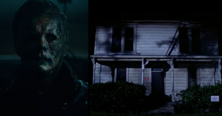 The final shots of Halloween Kills (2021) and Halloween (1978).