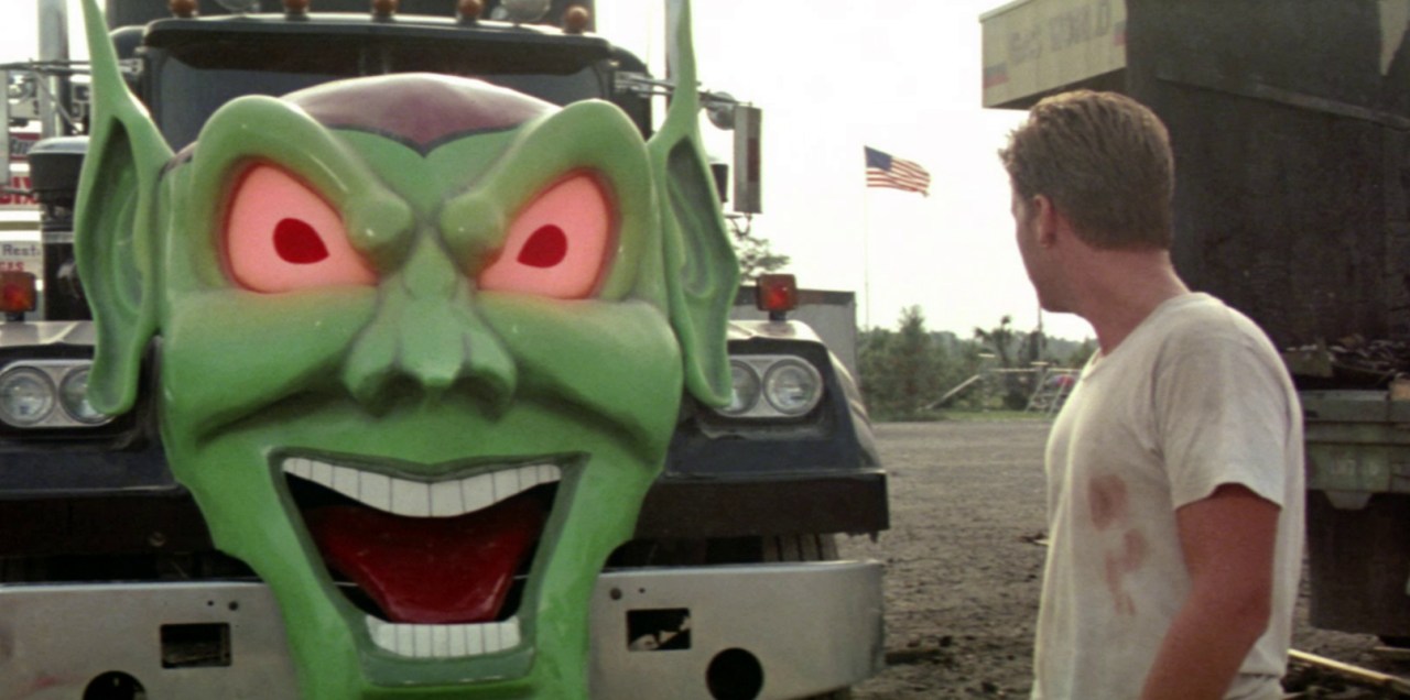 Emilio Estevez stares at the main truck in Maximum Overdrive.
