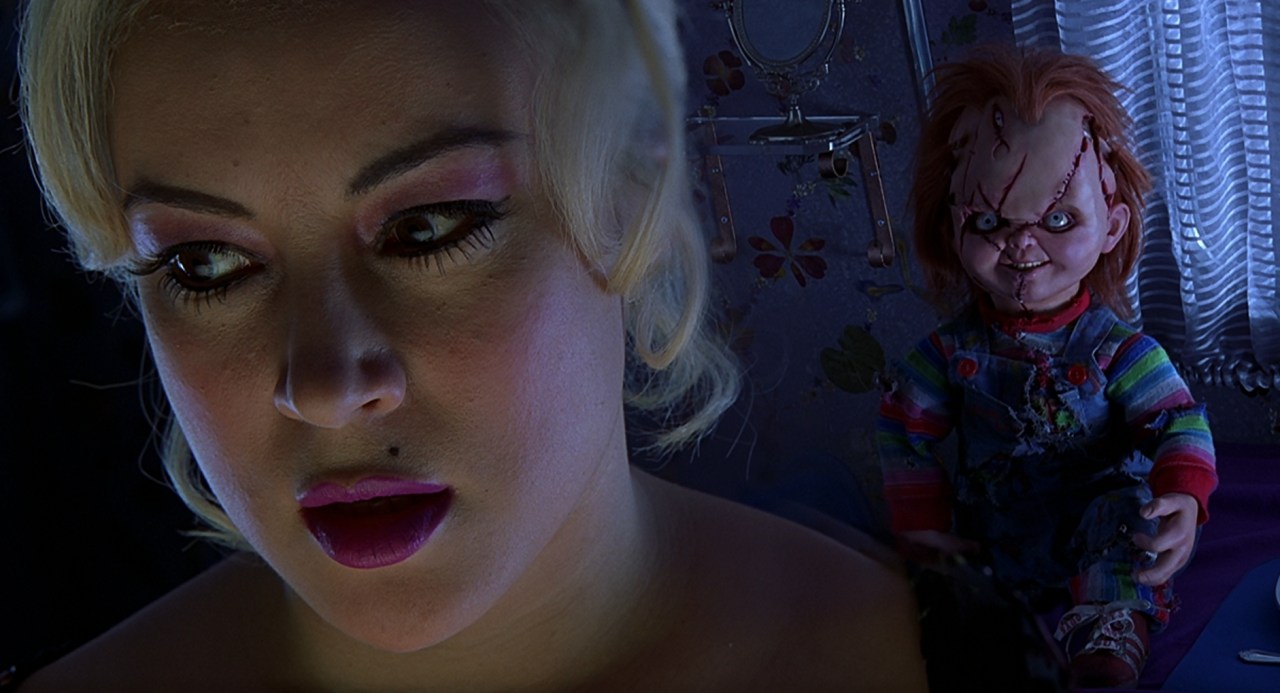 Jennifer Tilly with Chucky in Bride of Chucky (1998).