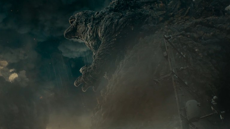 Godzilla roars in Godzilla Minus One (2023).