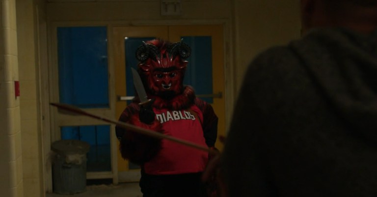 The Diablos mascot with a knife in Bring It On: Cheer or Die (2022).
