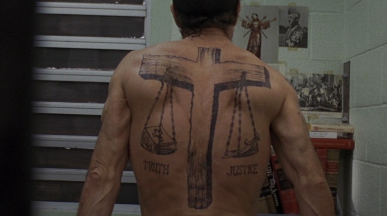Max Cady's back tattoo in Cape Fear (1991).