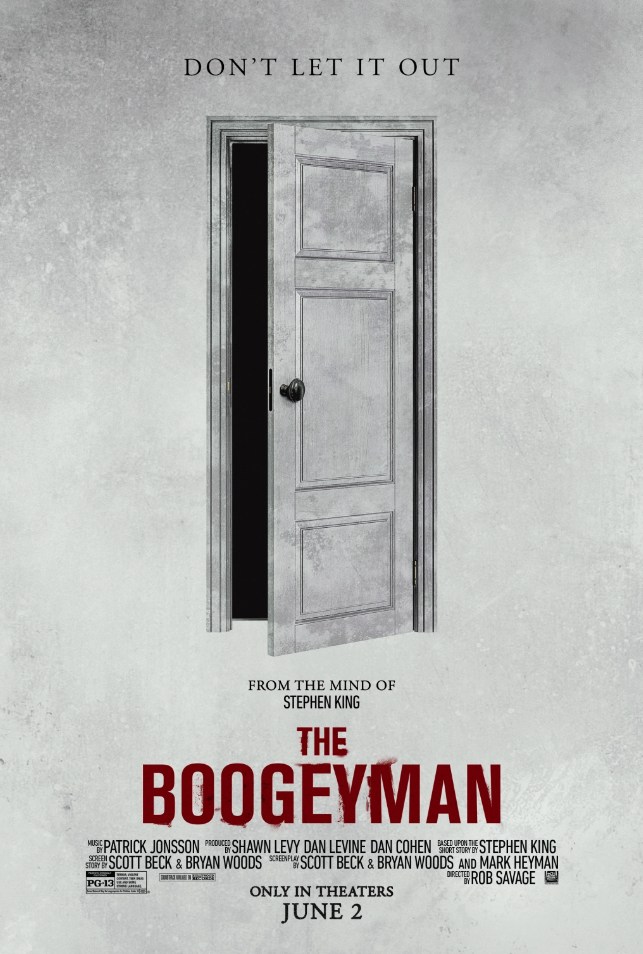 A door is slightly opened, showing only darkness inside, on the poster of The Boogeyman (2023).
