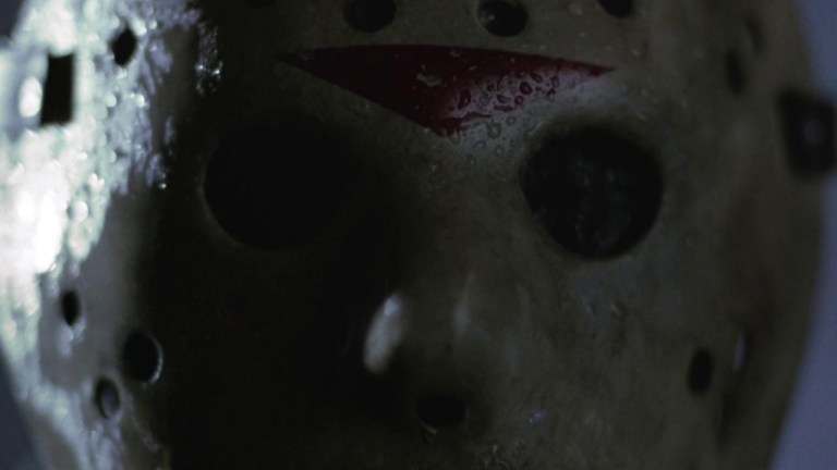 Jason Voorhees' hockey mask, up close.