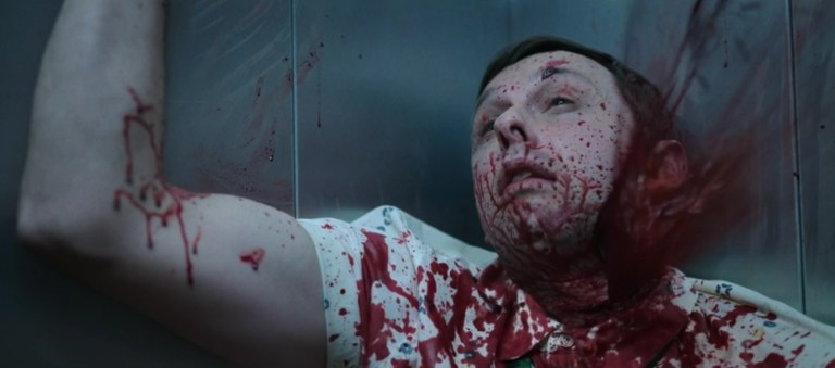 Kurt's neck erupts in a spray of blood in M3GAN: Unrated (2023).
