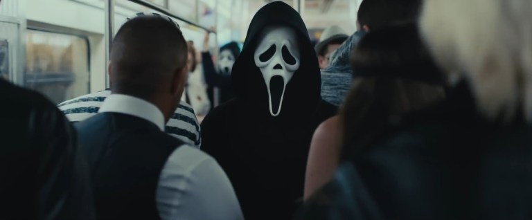 Ghostface in a subway car in Scream VI (2023).