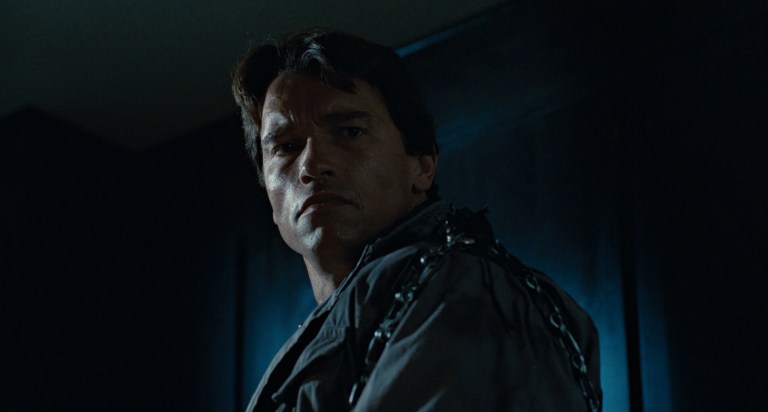 Arnold Schwarzenegger as the T-800 in The Terminator (1984).