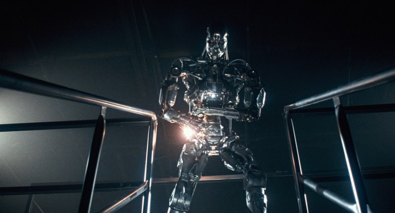 The T-800 right at the beginning of being exploded in The Terminator (1984).