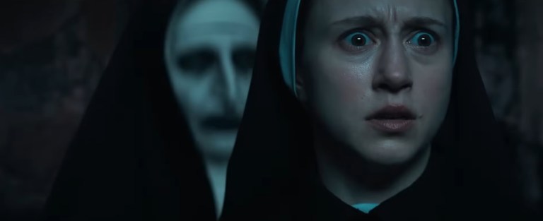 Bonnie Aarons and Taissa Farmiga in The Nun II (2023).