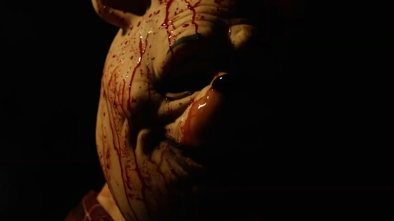 Pooh covered in blood in Winnie the Pooh: Blood and Honey.