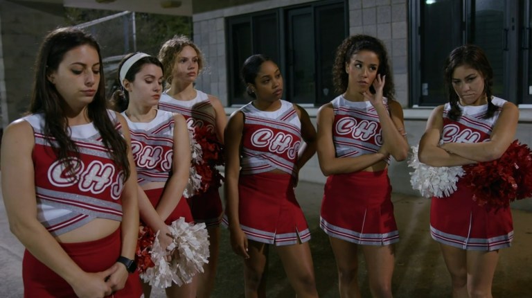 The cast of cheerleaders in The Cheerleader Sleepover Slaughter (2022).