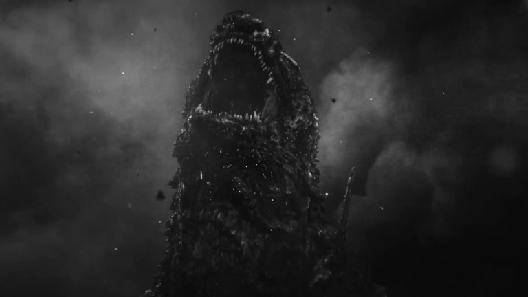 Godzilla roars in black and white in Godzilla Minus One/Minus Color.
