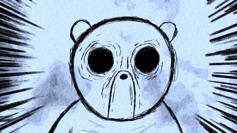 A drawing of Pooh Bear with dark eyes in Winnie-the-Pooh: Blood and Honey.