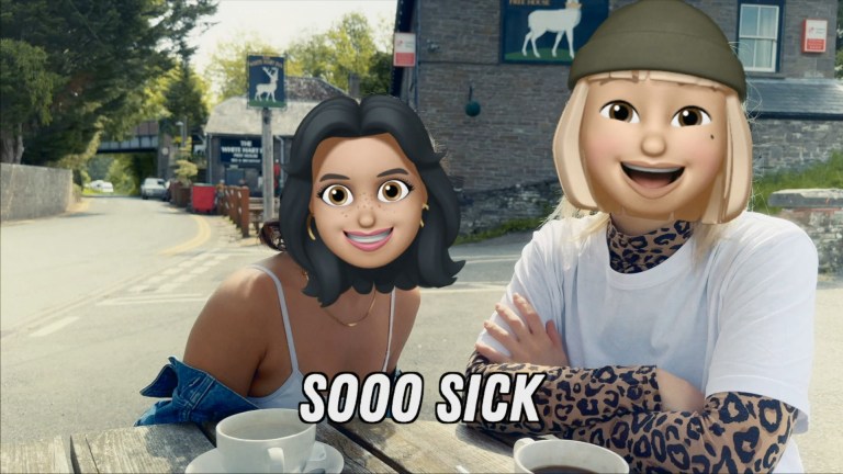 A video shown in Dagr in which emojis are used to obscure Louise and Thea's faces.