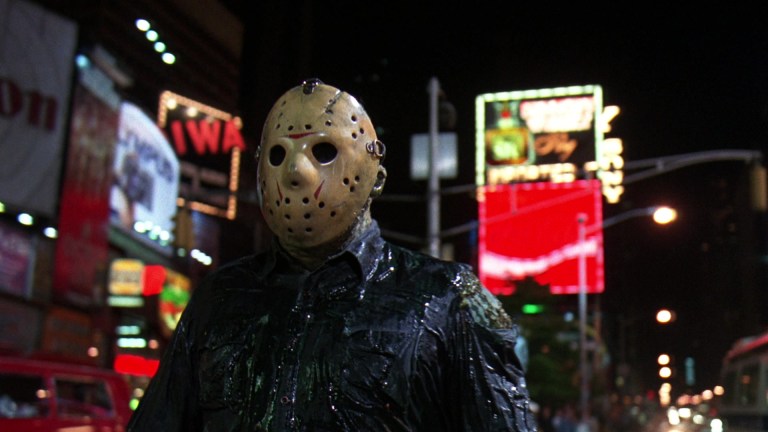 Jason walks the streets of New York City in Friday the 13th Part VIII: Jason Takes Manhattan (1989)