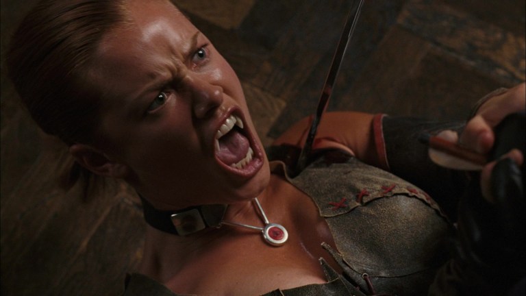 Kristanna Loken bares her fangs in Bloodrayne (2005).