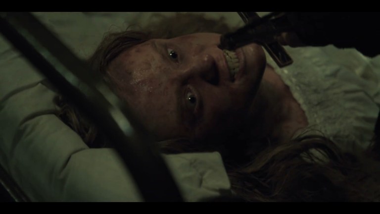 Abigail Cowen plays the possessed Emma Schmidt in The Ritual (2025).