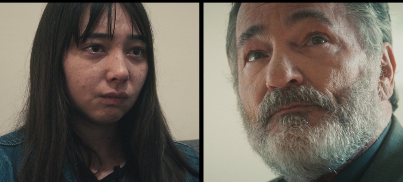 A still from the Hulu series My Grandfather Charles Manson with Sophia Maddox and Daniel Arguelles