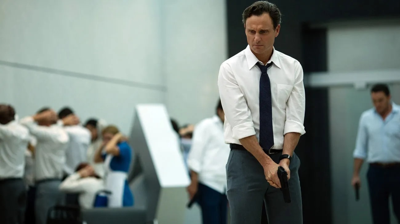 Click to open the image gallery A still from The Belko Experiment (2016) showing office workers in a corporate building