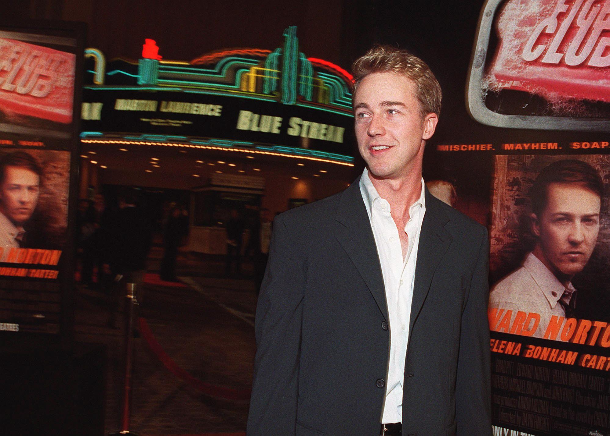 Edward Norton arriving at the Fight Club premiere in Los Angeles in 1999