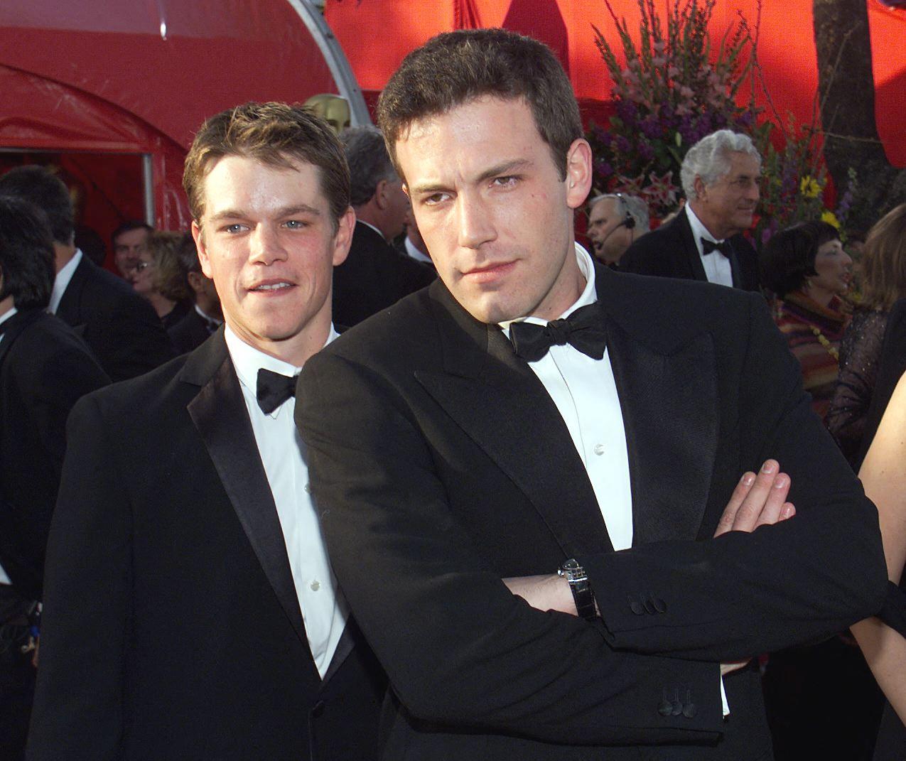 Matt Damon and Ben Affleck arriving at the 71st Annual Academy Awards in Los Angeles in 1999