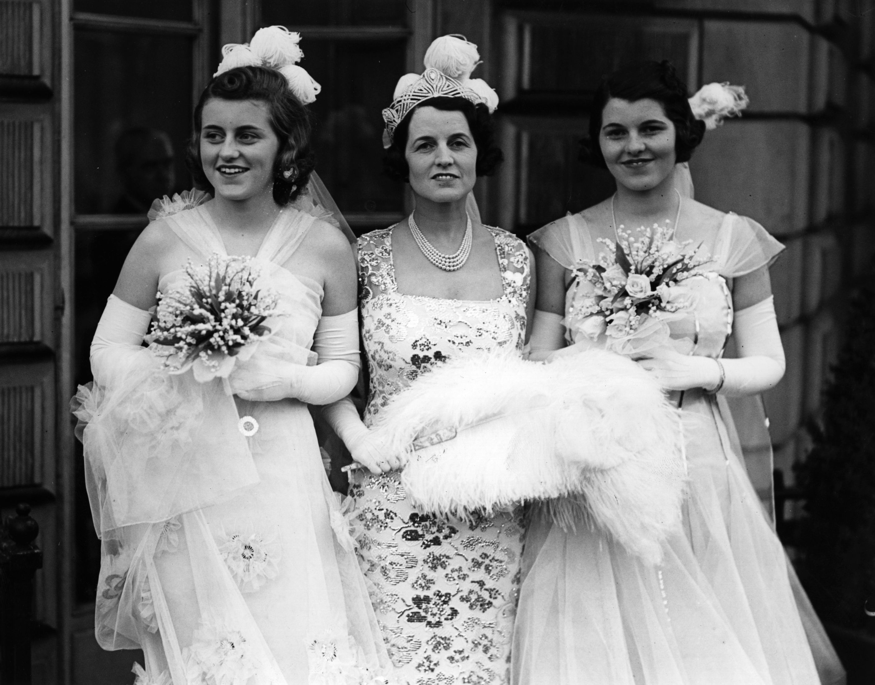 Rose Kennedy and her daughters Kathleen and Rosemary leaving their London house in 1938