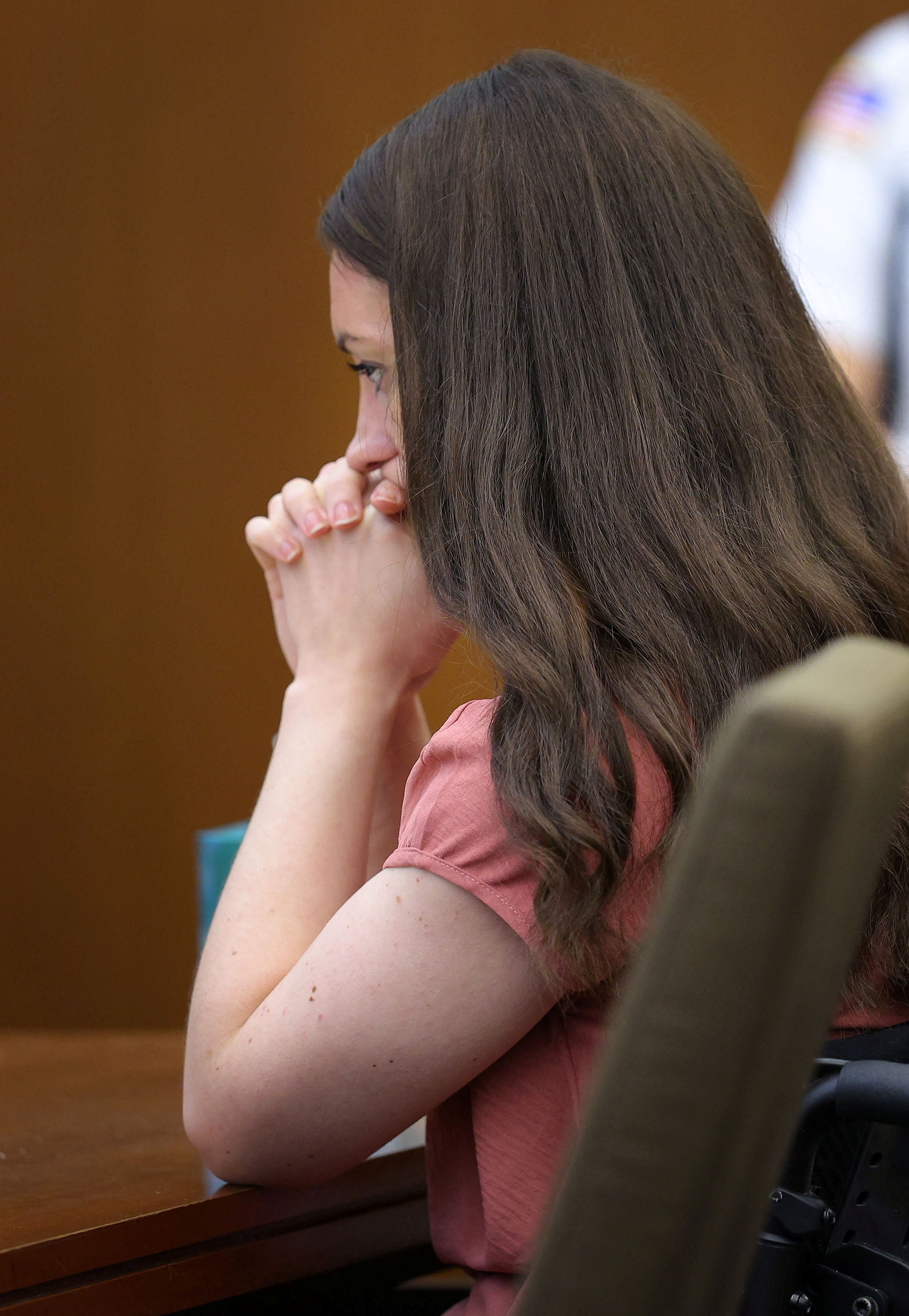 Lindsay Clancy seated in a courtroom during her murder trial at Plymouth Superior Court