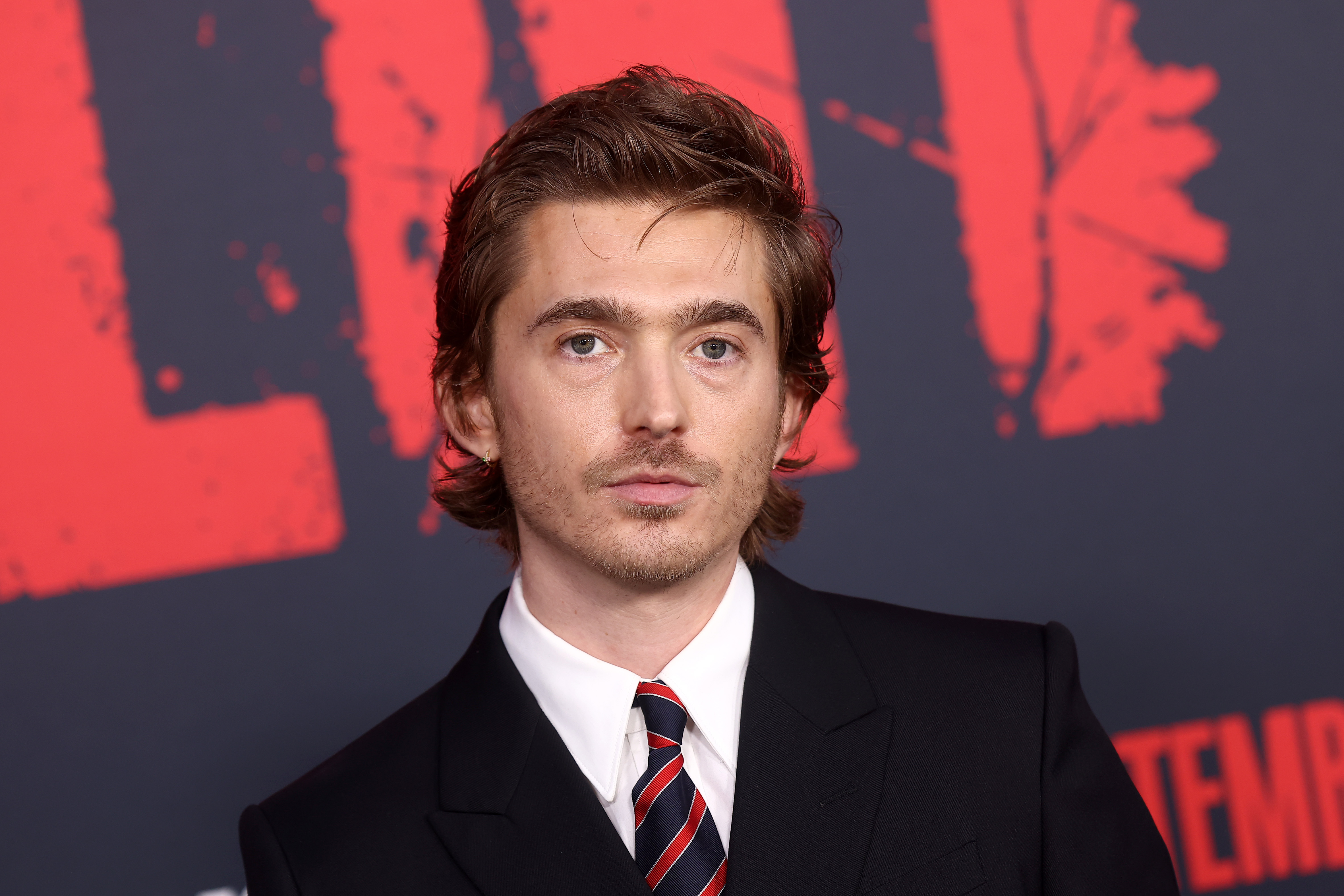 Austin Abrams at the Resident Evil world premiere at The United Theater on Broadway in Los Angeles