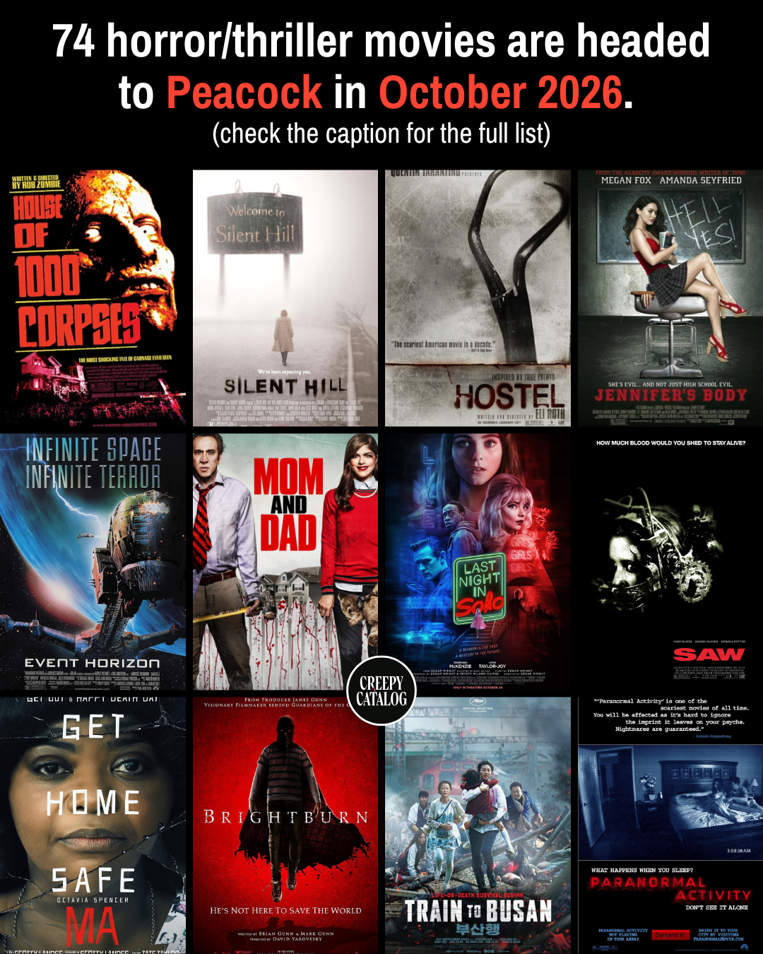 74 Horror/Thriller Movies Are Headed to Peacock in October 2026 ...