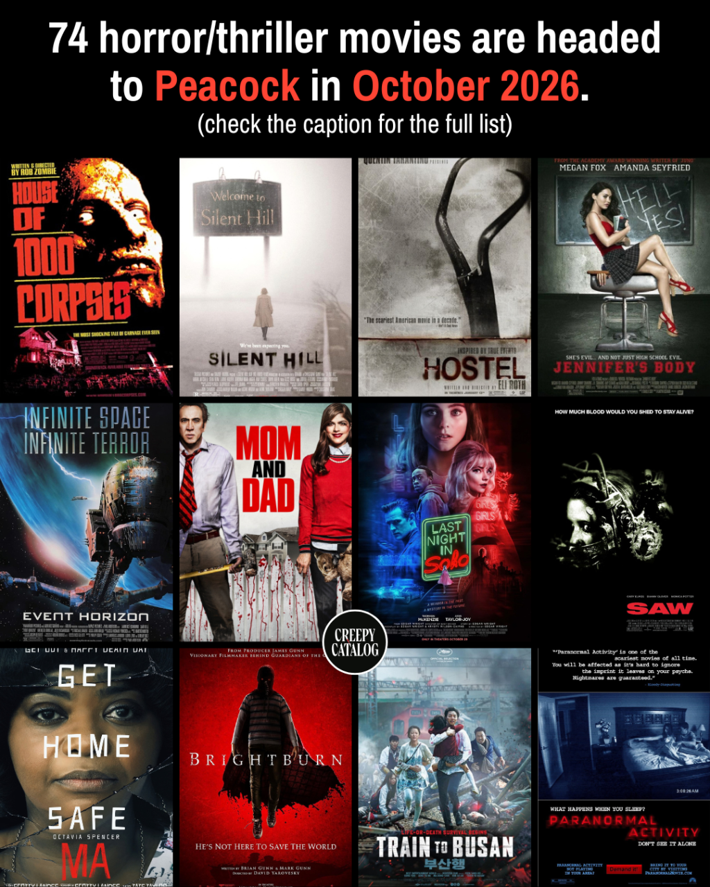 74 Horror/Thriller Movies Are Headed to Peacock in October 2026