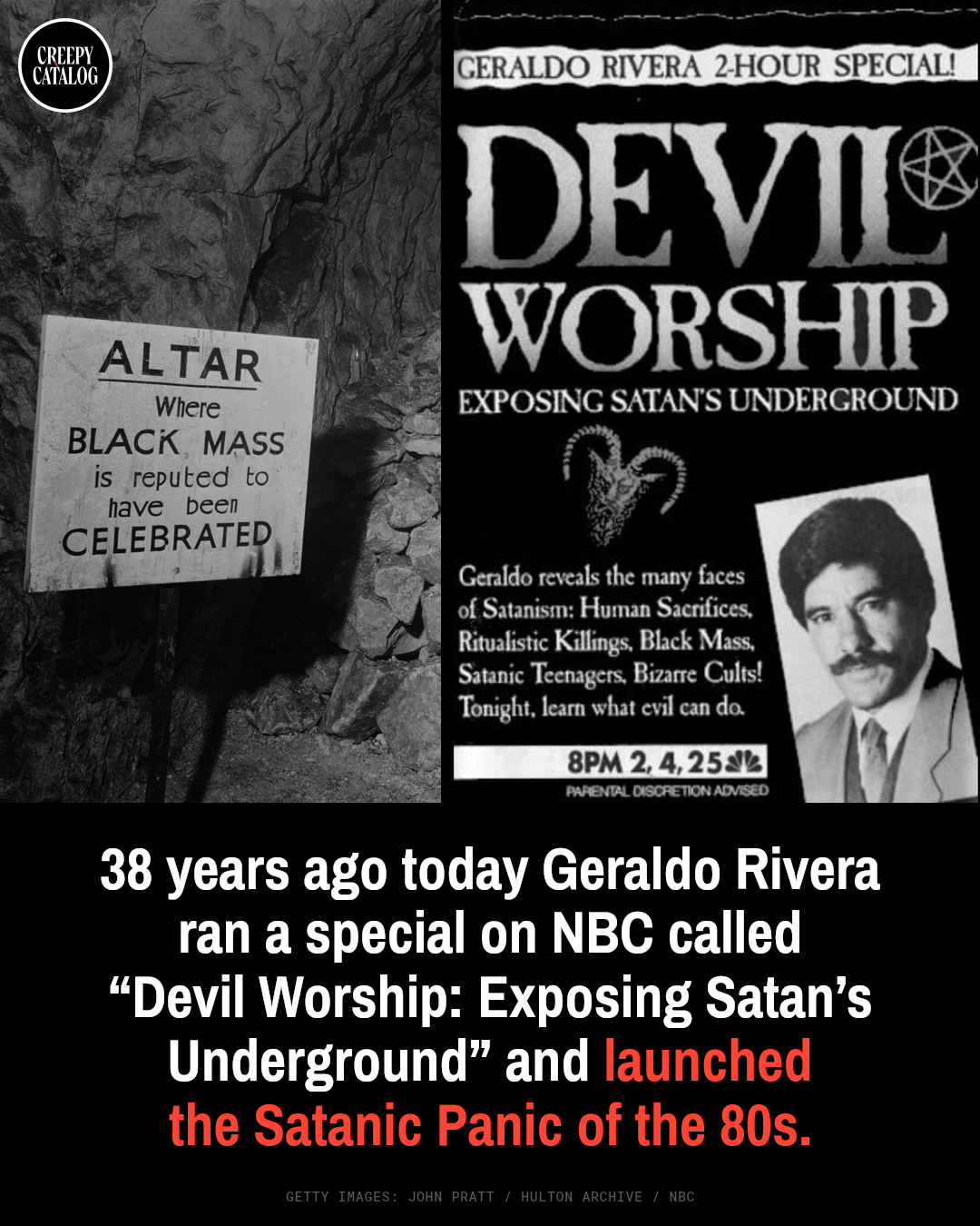 Geraldo Rivera on the set of the NBC special Devil Worship: Exposing Satan's Underground