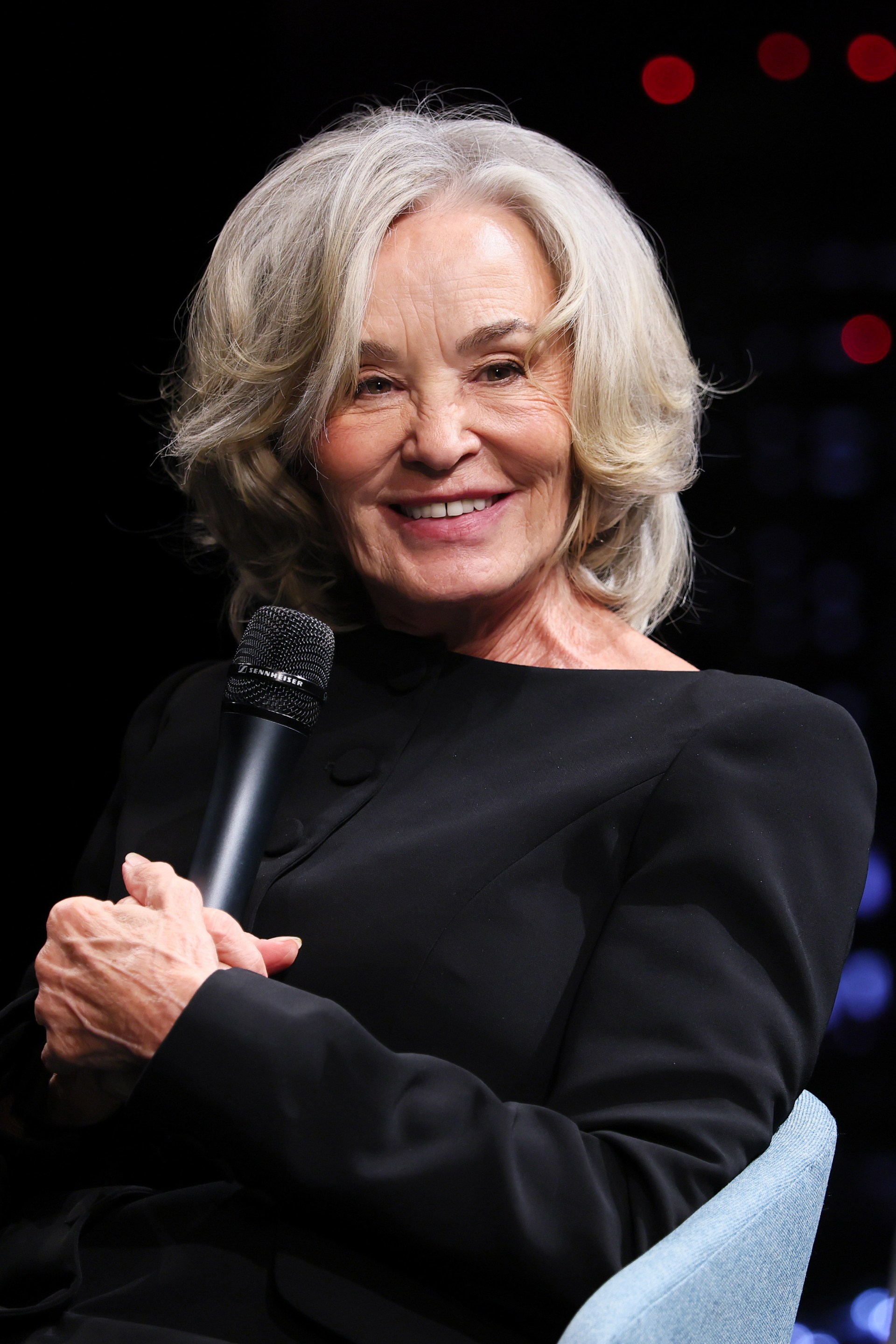 Jessica Lange speaking onstage at the Chelsea Film Festival's Icon Award ceremony in New York City