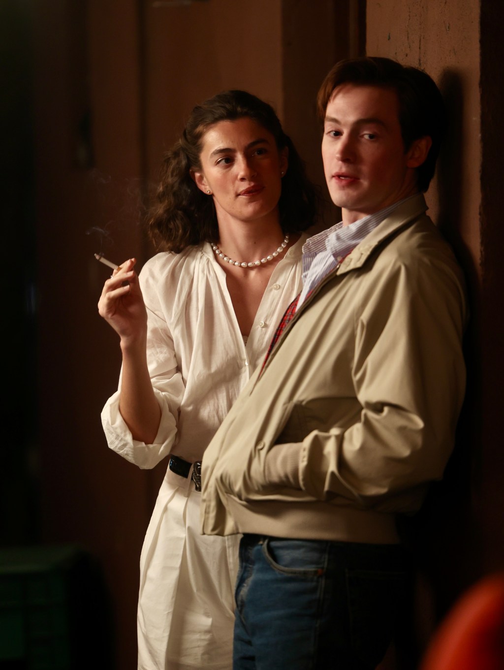Kit Connor and Diana Silvers in 1980s period costumes on the NYC set of PRƎPPY