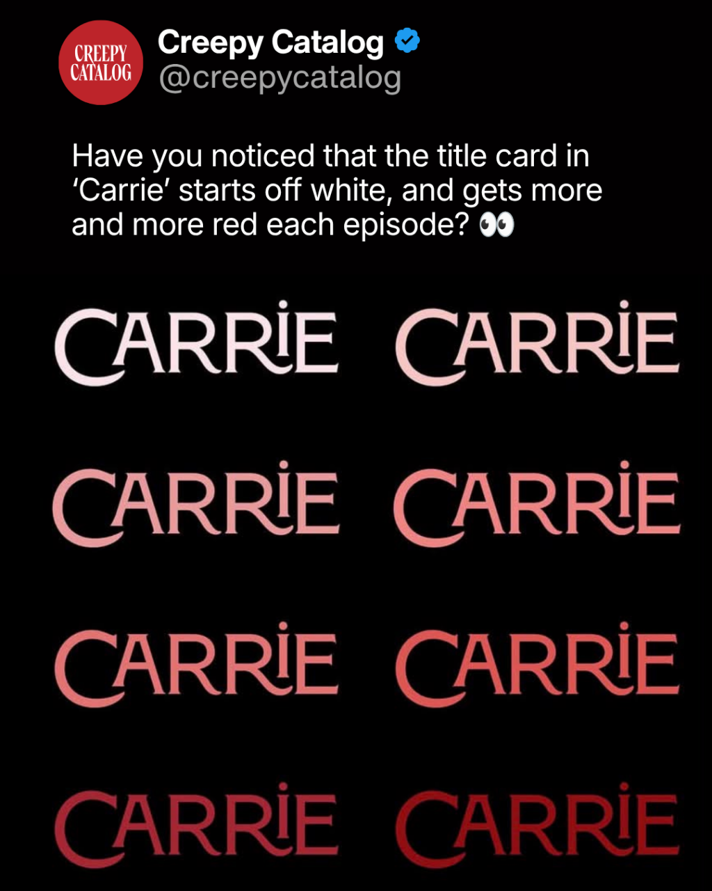Title card for the Carrie miniseries showing the show's logo
