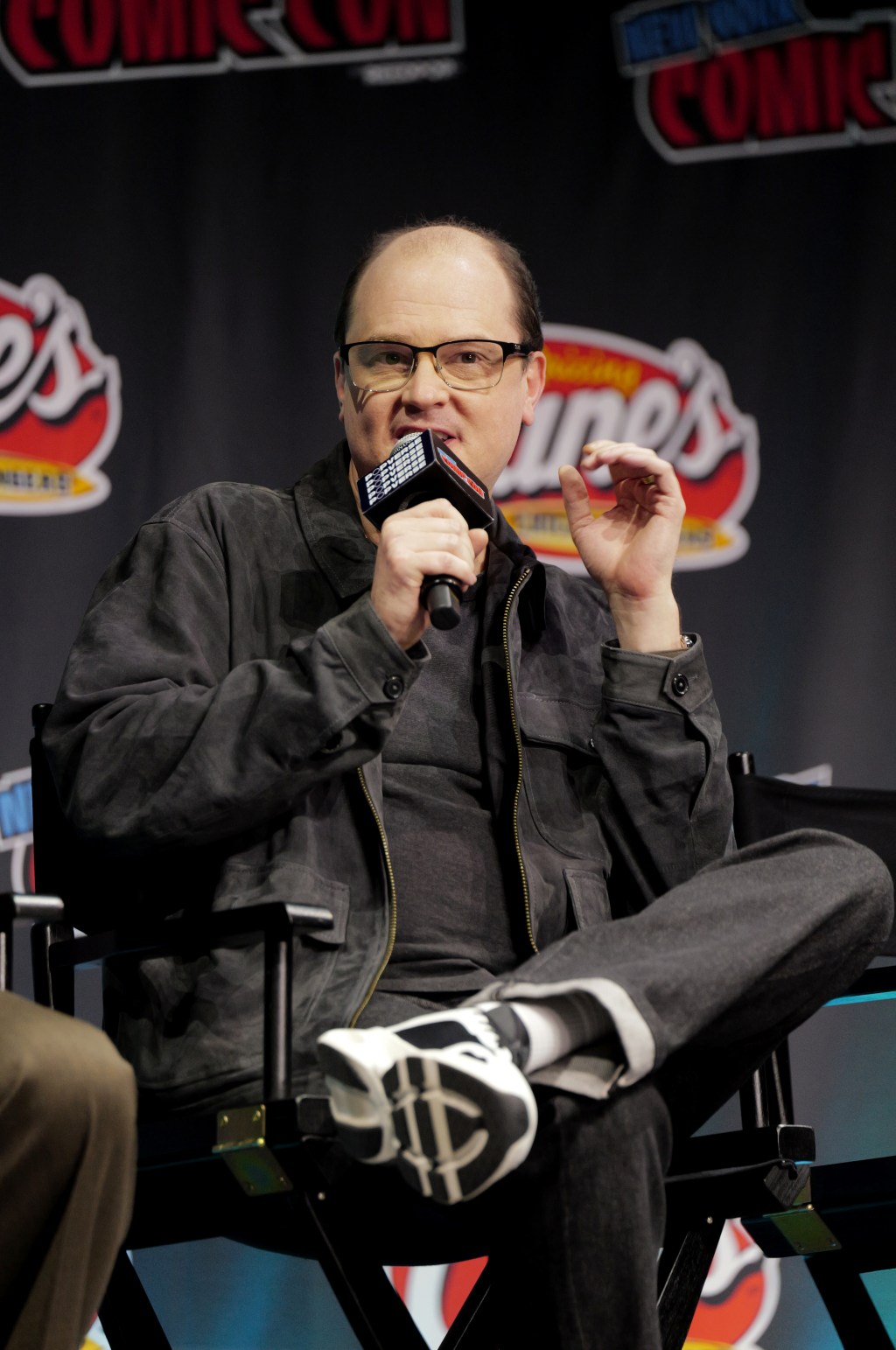 Mike Flanagan speaking at BlumFest 2026 during New York Comic Con at the Javits Center