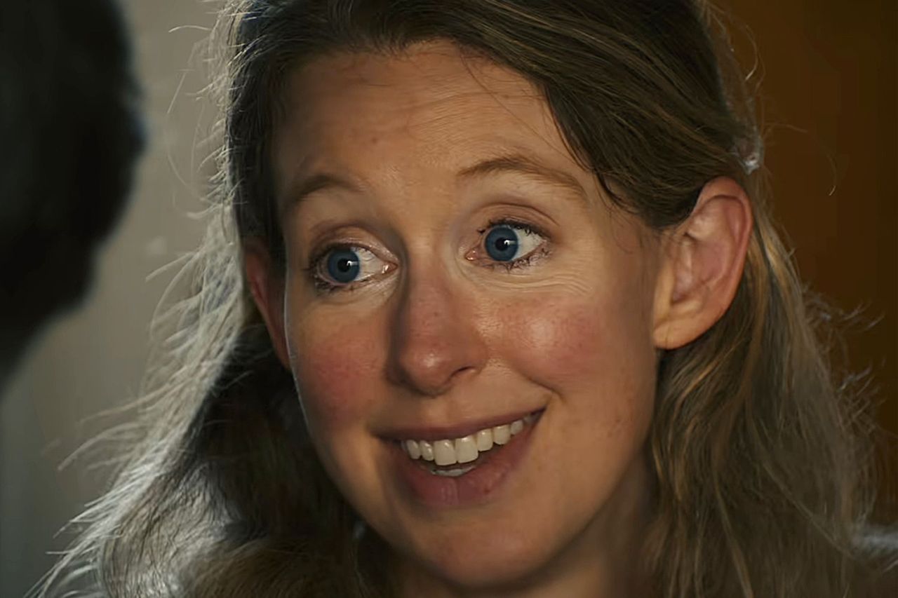 Close-up still from the documentary You Can See Everything (2026) featuring Elizabeth Holmes