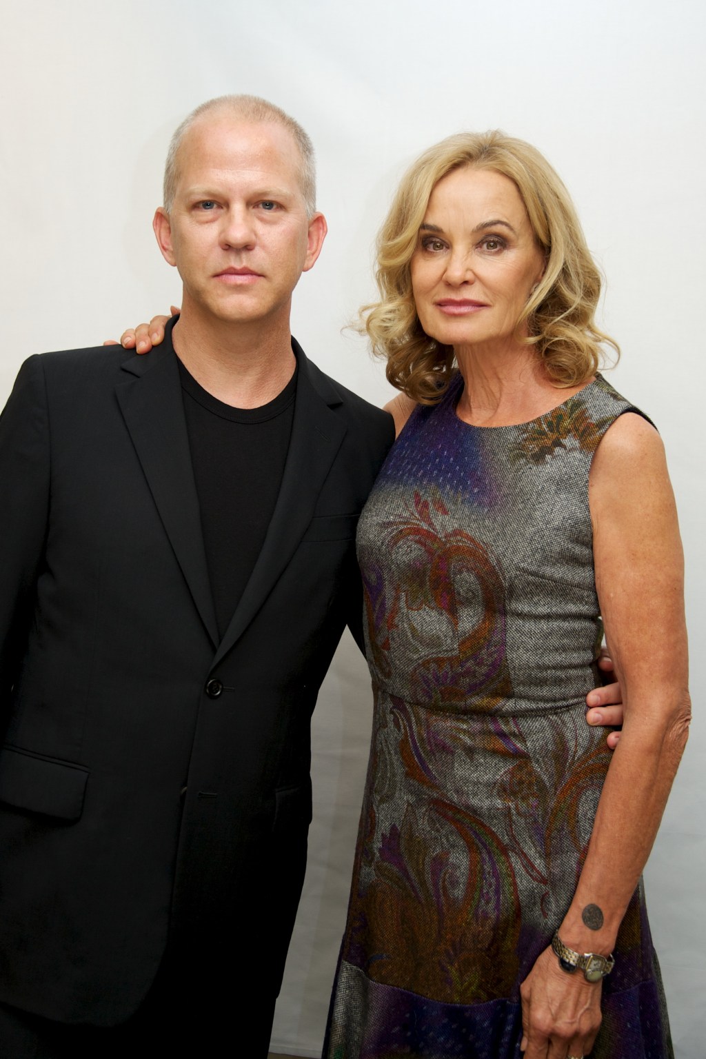 Ryan Murphy and Jessica Lange at an American Horror Story press conference at the Four Seasons Hotel in Beverly Hills in 2012.