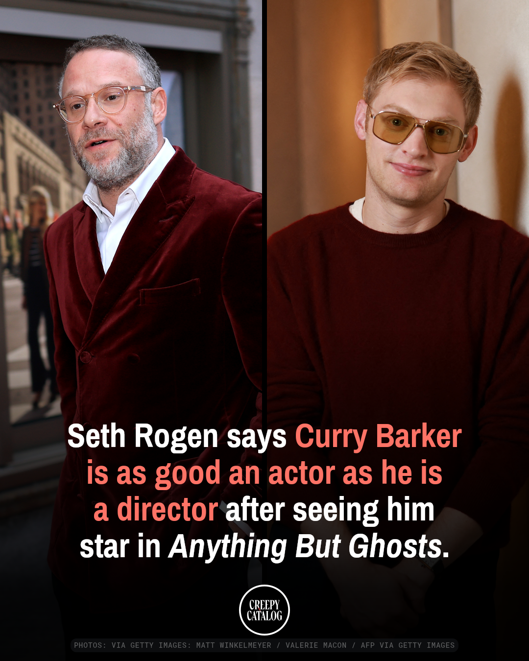 Seth Rogen and Curry Barker in separate photos