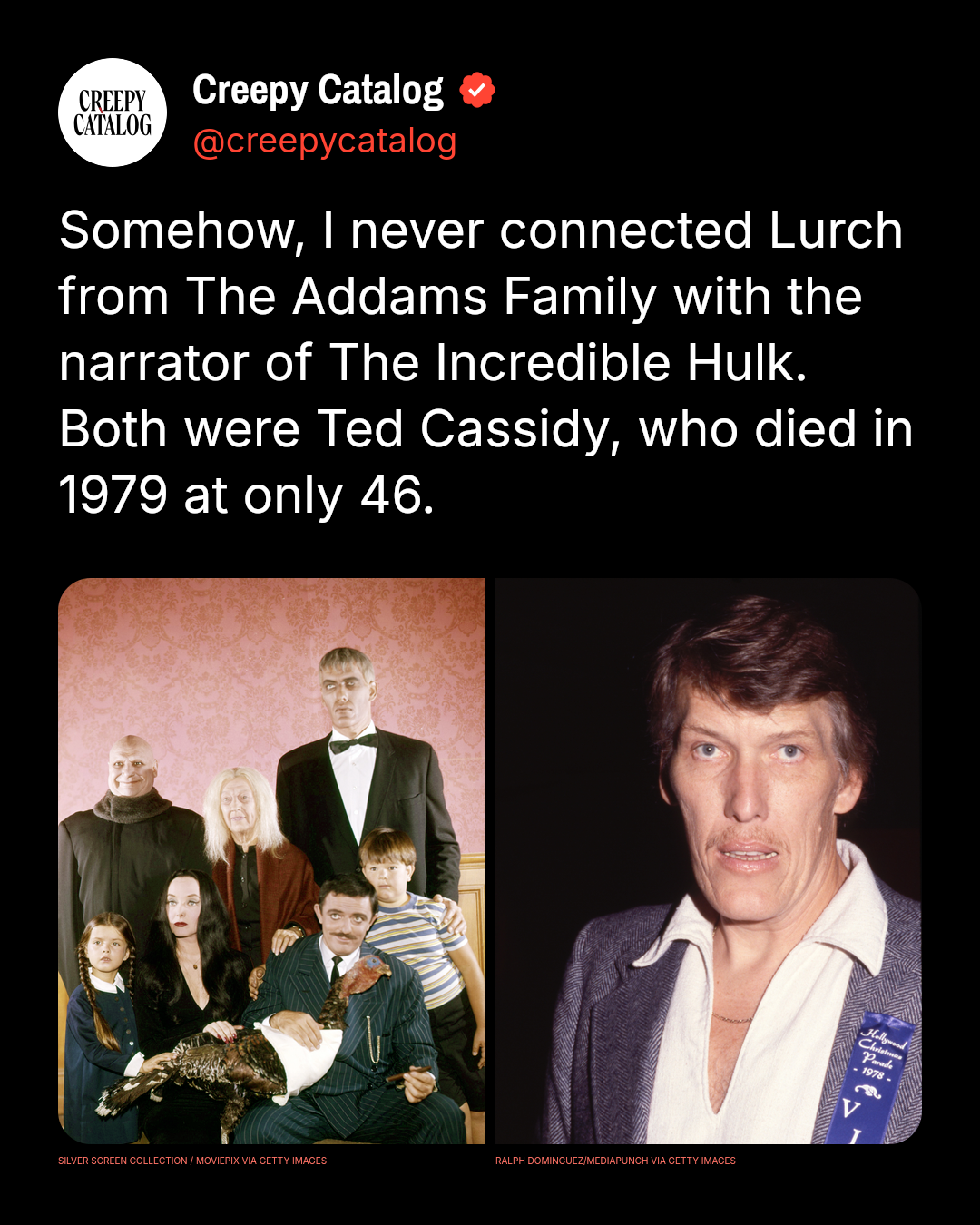 Ted Cassidy, tall actor known for playing Lurch on The Addams Family